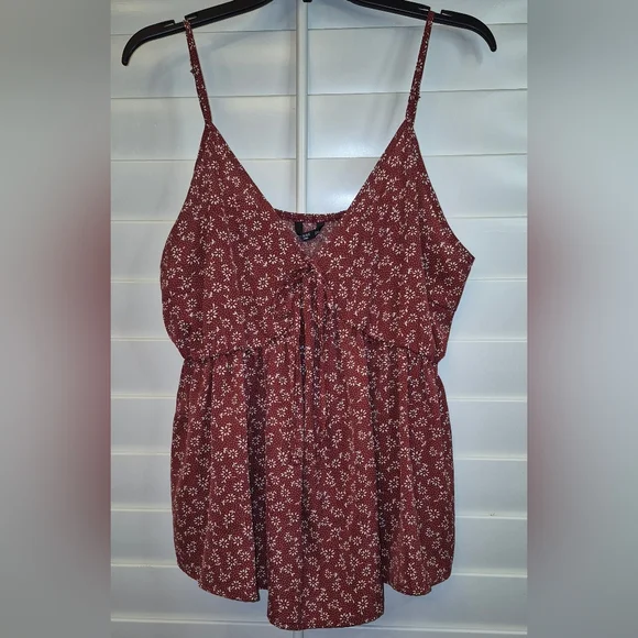 Floral Print Women's Top Maroon Shein Curve 2XL Sleeveless Adjustable Straps - Picture 1 of 4